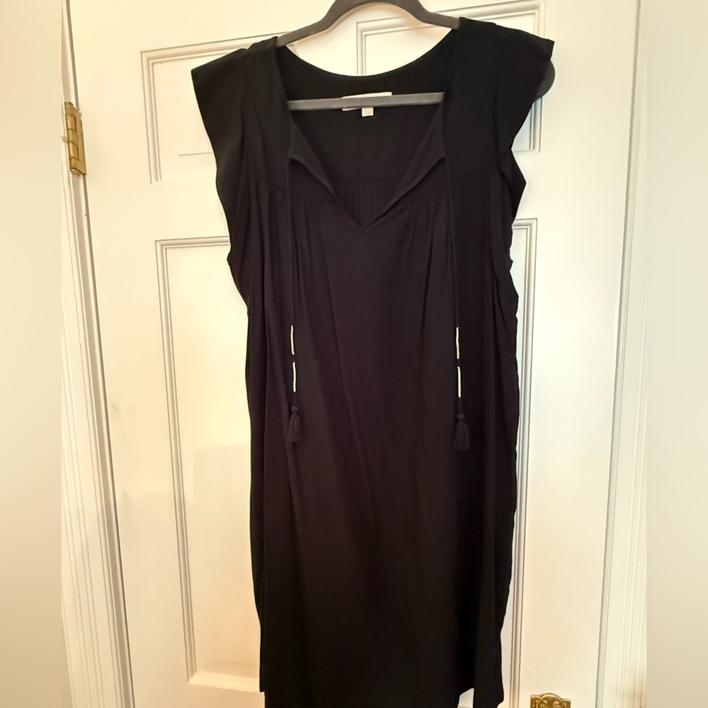 Loft Black Flutter Sleeve Dress with Tassels